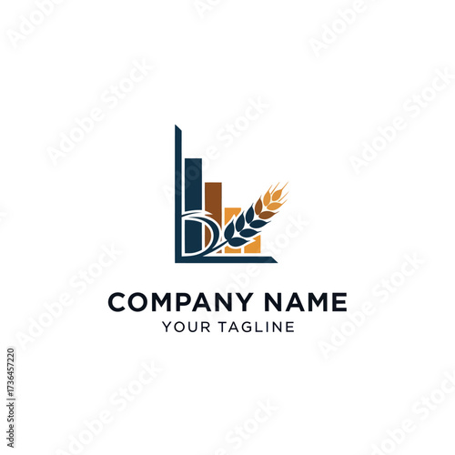 Modern Agricultural Business Logo with Bar Chart and Wheat Stalk, Representing Growth and Data in the Agri-Food Sector, Flat Vector Elements, Vector Illustration, Simple Vector, Stylized Vector
