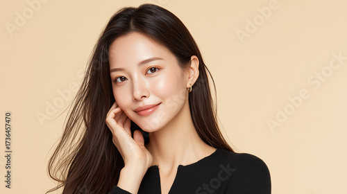 Portrait of a beautiful woman with elegant long dark hair style