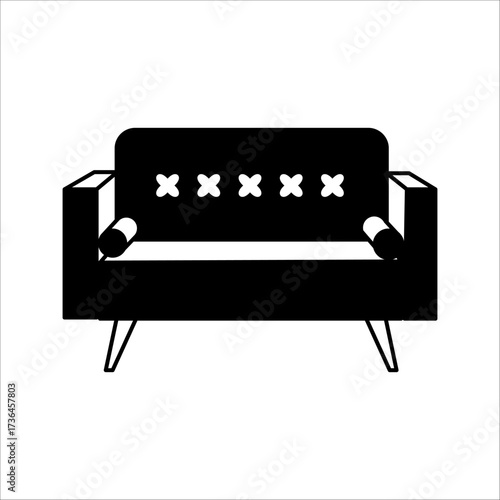 Soft sofa icon, simple vector. Home interior. VIP relaxation.