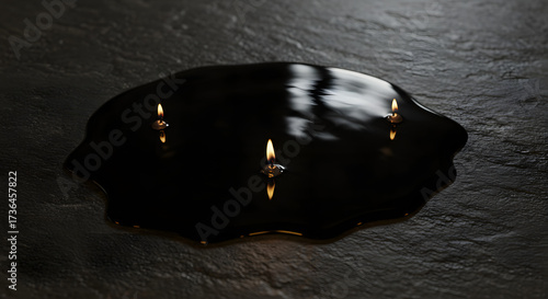 Candlelight Reflection in Black Oil Pool