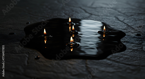 Candlelight Reflection in Black Oil Pool