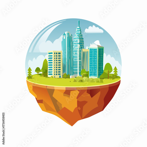 Floating Island City in a Glass Dome – Eco-Friendly Future Metropolis Concept