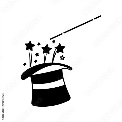 Doing magic icon, magic wand in the hand of magician