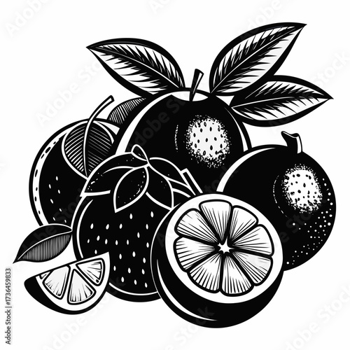 Vibrant Citrus Fruit Still Life: Oranges and Slices in Bold Contrast, Perfect for Healthy Lifestyle, Juice Bar, or Natural Food Branding Projects