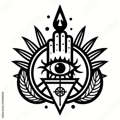 Mystical Eye Emblem Design, Esoteric Symbolism for Spiritual Practices, Powerful, Spiritual, Vector Art, Tattoo Design, Meditation Aid, Black and White Symbol