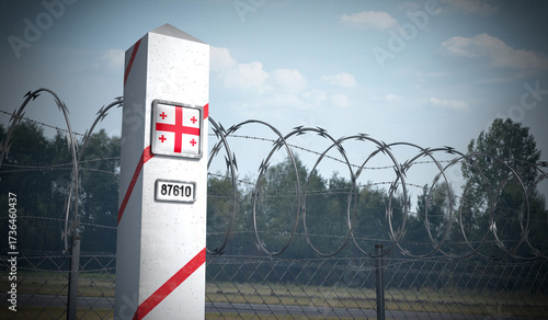 Foto Border post with flag of Georgia - 3D illustration