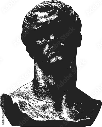 Bust sculpture sketch, hand drawn classical male head in dramatic shadow — stock vector