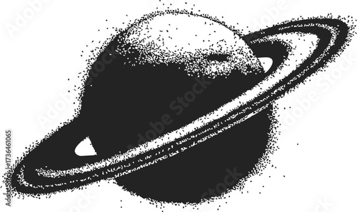 Saturn planet sketch hand drawn with rings and stippling texture — stock vector