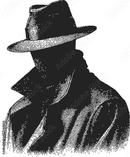 Man in fedora hat sketch, hand drawn silhouette with trench coat — stock vector