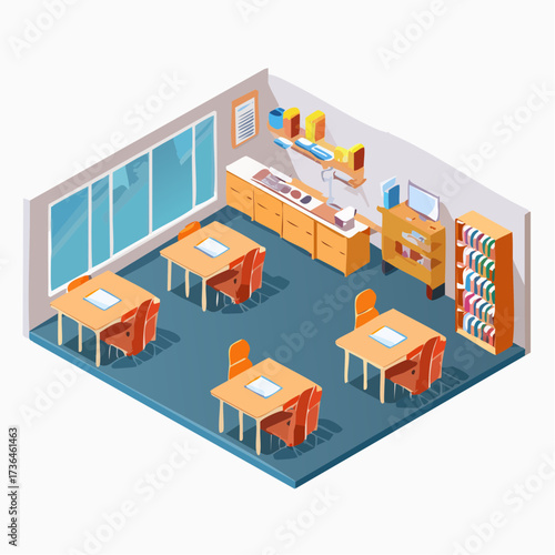 Isometric Modern Office or Classroom Interior