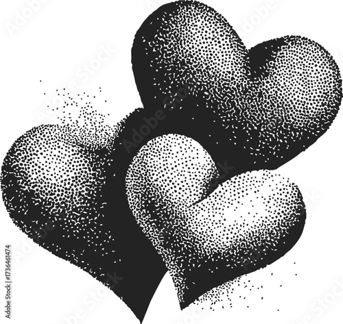 Hearts sketch hand drawn stippling style with textured dot shading — stock vector