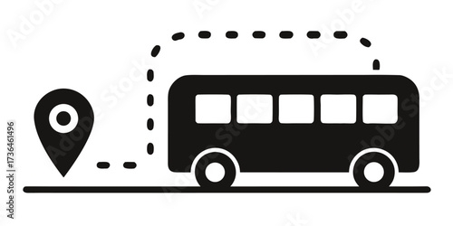 Bus Route Icon Public Transportation with Destination Marker and Dotted Path