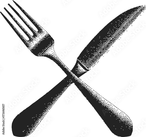 Fork and knife crossed sketch hand drawn vintage engraving style — stock vector