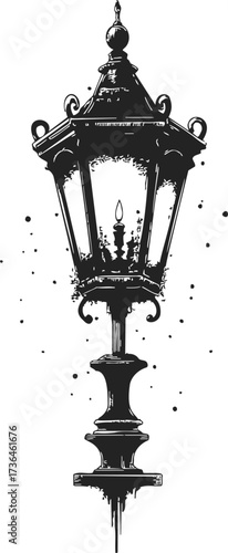Street lamp sketch hand drawn ornate vintage lantern with decorative details — stock vector