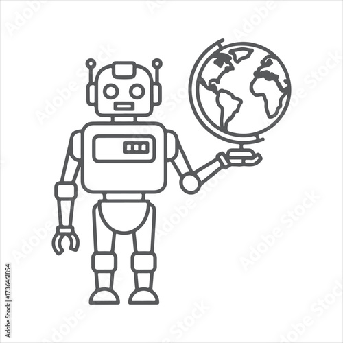 A robot holding a globe, symbolizing technological advancement and global connection, with a focus on innovation and future possibilities