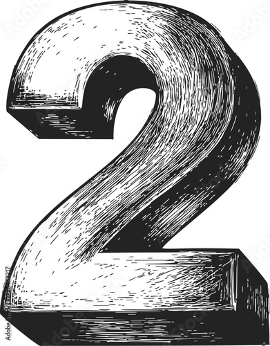 Number 2 sketch hand drawn bold numeral vintage engraving style — stock vector