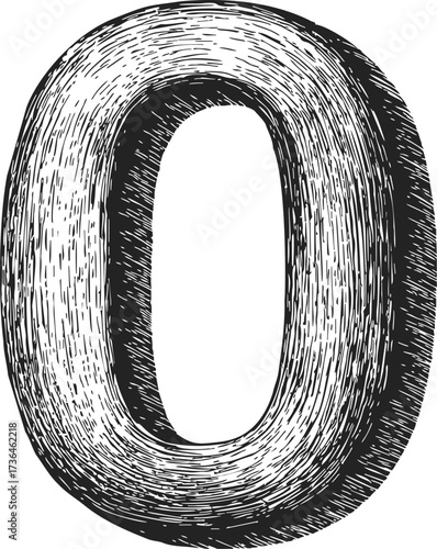 Number 0 zero sketch hand drawn bold textured digit illustration — stock vector