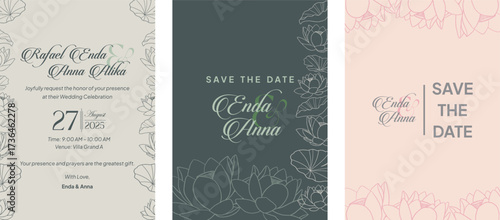 Floral elegant background with hand drawn lotus flower elements in neutral. Vector design templates for wedding invitation vip cover, poster, rsvp modern card-5.eps