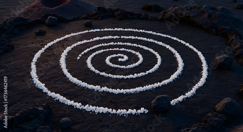 Salt Spiral on Dark Volcanic Plateau