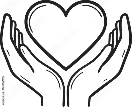 Heart in hands sketch hand drawn caring love symbol — stock vector