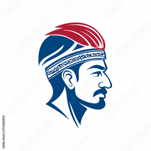 Bearded Royal Leader Mascot with Traditional Headgear Illustration