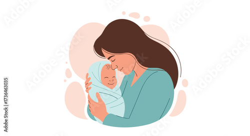 A mother tenderly holding her newborn baby close in a heartwarming embrace.