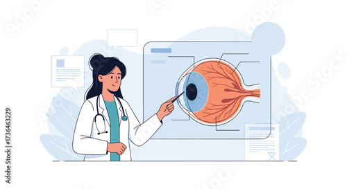 A doctor explains the anatomy and function of the human eye with detailed diagrams and visual aids.