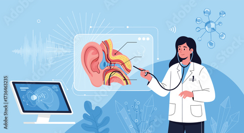 Medical professional explaining the anatomy and function of the human ear.