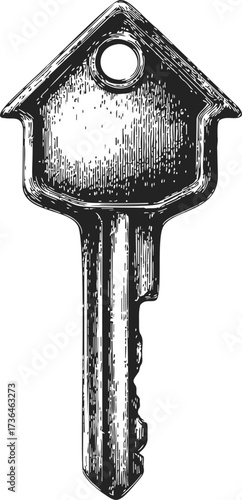 House key sketch hand drawn style with house shaped head — stock vector
