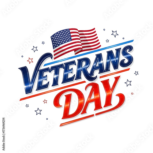 Vector art of a patriotic design for veterans day featuring american flags and stars, , expressing gratitude and remembrance