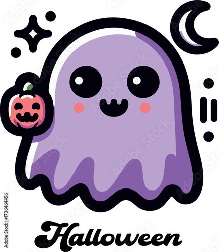 Cute spooky halloween logo icon vector white background .