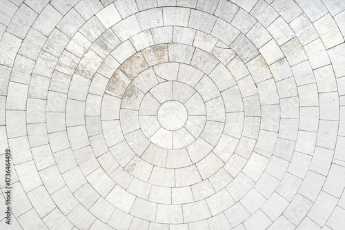concentric stone tile block circles create an intriguing neutral white off-white photography abstract background