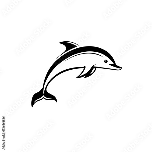 Dolphin. Dolphin simple black and white line art vector logo