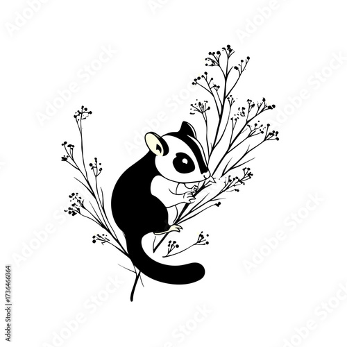 Sugar Glider. Sugar Glider simple black and white line art vector logo