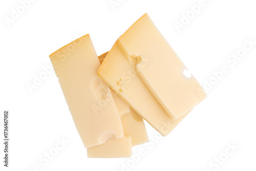piece of cheese isolated on white background, top view, flat lay