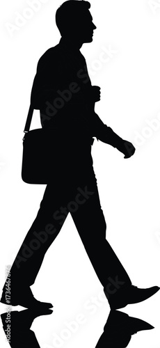 silhouette, person, walking, man, figure, profile, shadow, reflection, bag, commuter, urban, travel, pedestrian, motion, lifestyle, journey, worker, city, human, movement