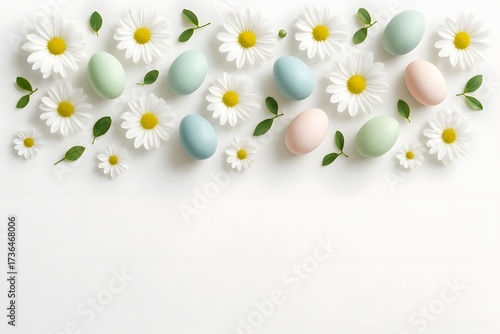 Easter Eggs and Daisies on White Background flowers