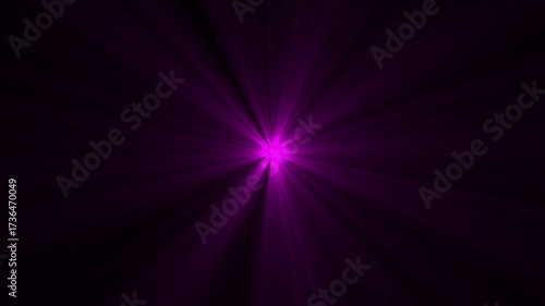 pink light sun rays animation. Bright light in the of frame with light rays glistening on the with black background. 4K video