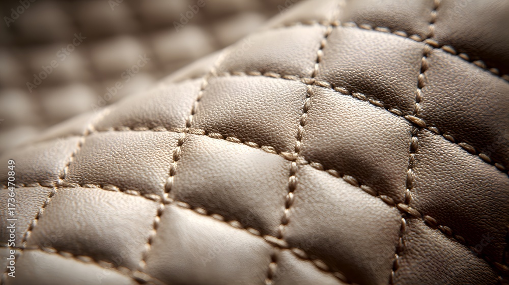 Obraz premium shot presents a softly lit, beige-toned leather surface, exhibiting a quilted pattern formed by stitched diamond shapes, emphasizing texture, detail, and the subtle interplay of light and shadow,...