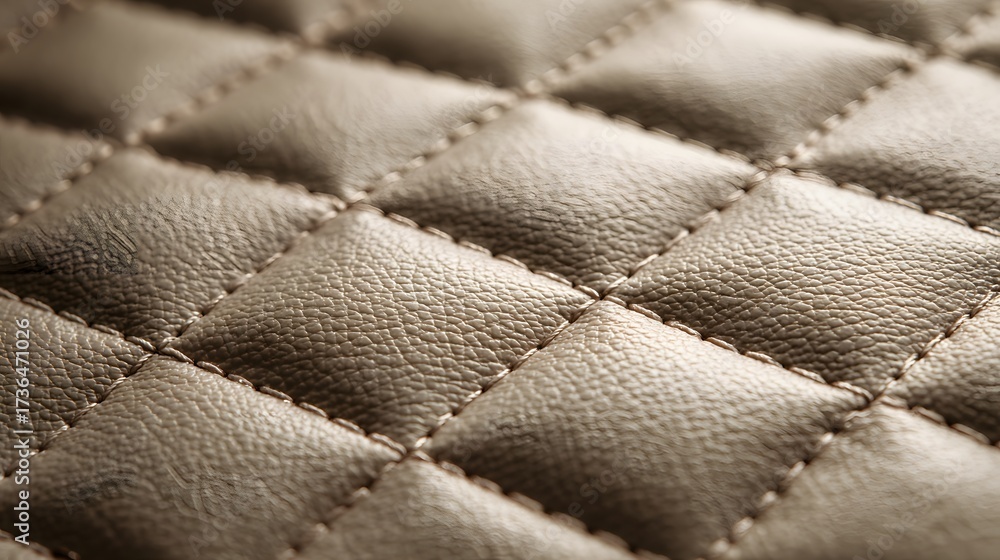 Fototapeta premium Detailed shot displays a textured, stitched leather surface, featuring a repeating diamond pattern.