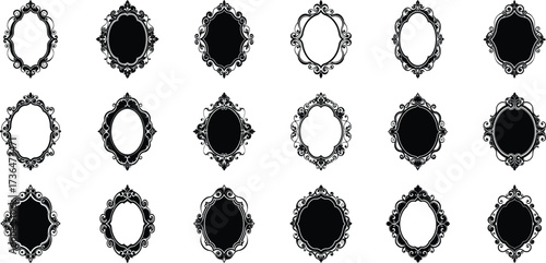 Collection of ornate diamond and oval frames isolated on transparent background, perfect for adding a touch of luxury and sophistication