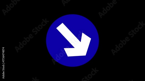 White color right side arrow in blue round. Loop Animation direction concept arrow icon concept on black background.