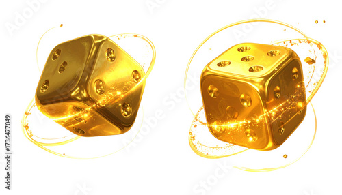 Luxury Casino Collection: Gold Dice Floating Isolated on Transparent Background