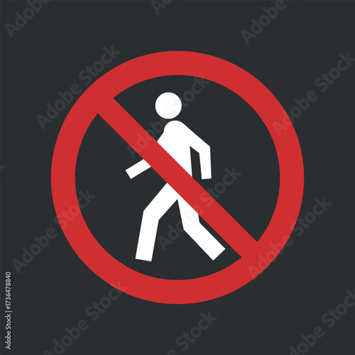 No Pedestrians Sign Symbol in Red Circle Isolated on Gray