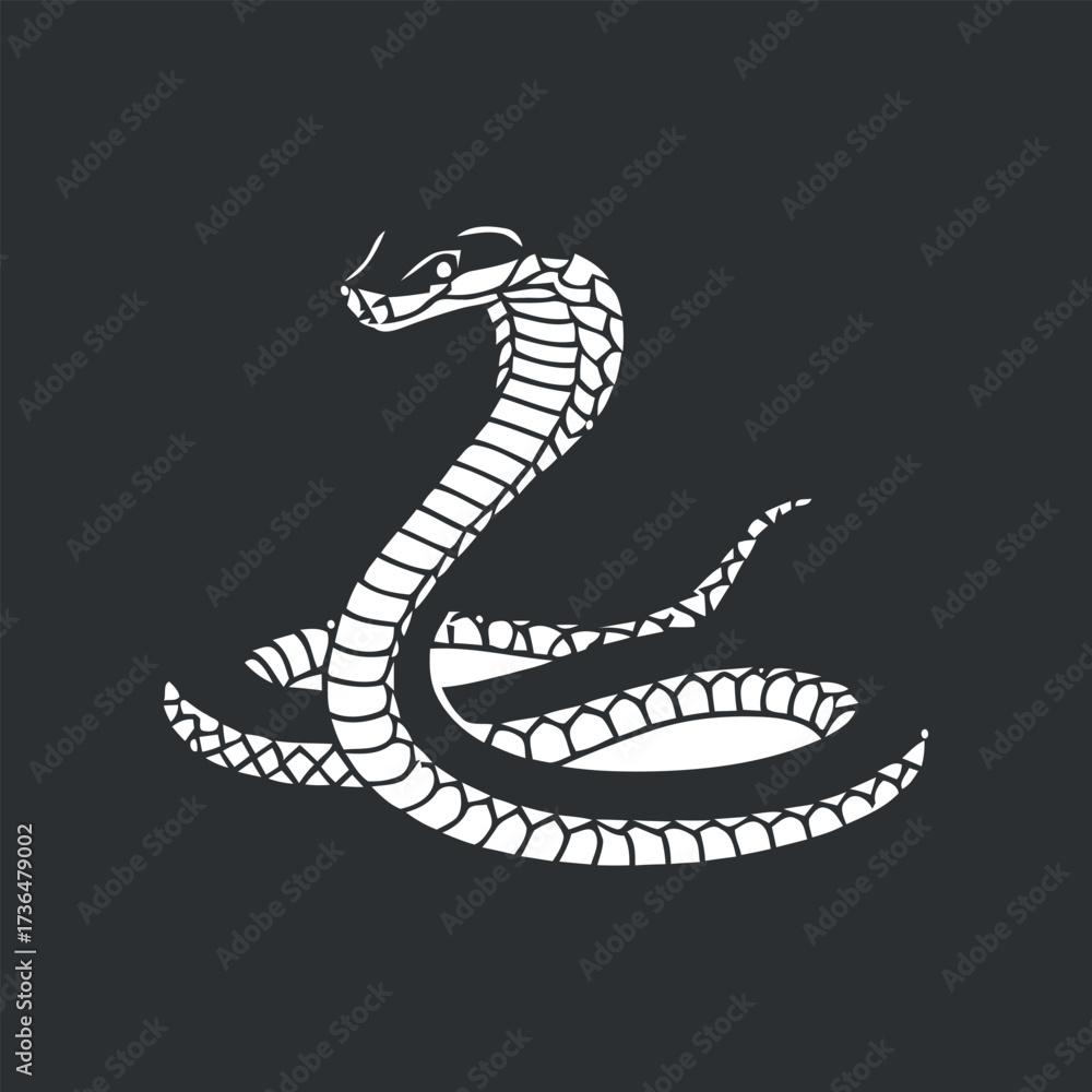 Fototapeta premium Snake white silhouette coiled dangerous serpent reptile viper venom cobra illustration