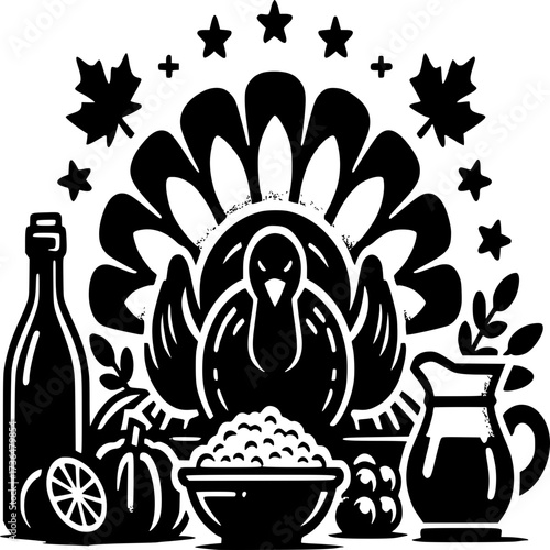 Thanksgiving Festive Illustration: A charming illustration encapsulates the spirit of Thanksgiving, featuring a majestic turkey, festive decor.