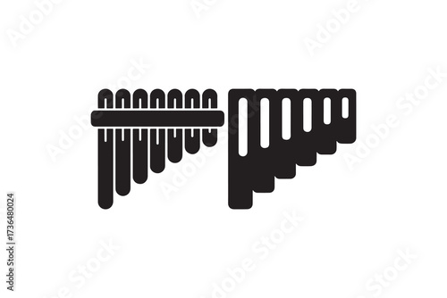 Pan Flute and Panpipe Silhouette Icon Set