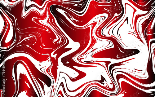 Abstract fluid art background featuring swirling red, black, and white marbled patterns. Liquid-like movement with organic waves and irregular textures molten lava or marbled paint.