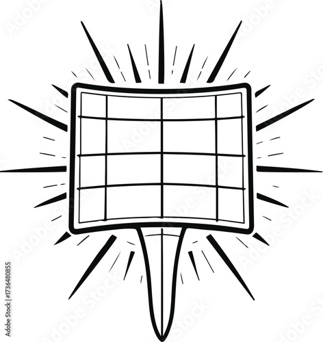 Smooth line art of a solar panel with sun rays 2.