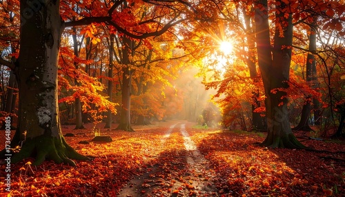 Autumn forest path bathed in sunlight (1)